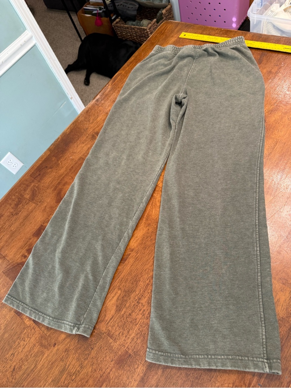 Rae Mode Mineral Wash Wide Leg Lounge Pants Olive Green Pintuck Seam L - Picture 8 of 9